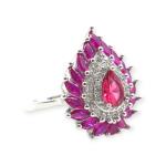 925 Sterling Silver Ring with Beautiful leaf Shape & Pink Stones